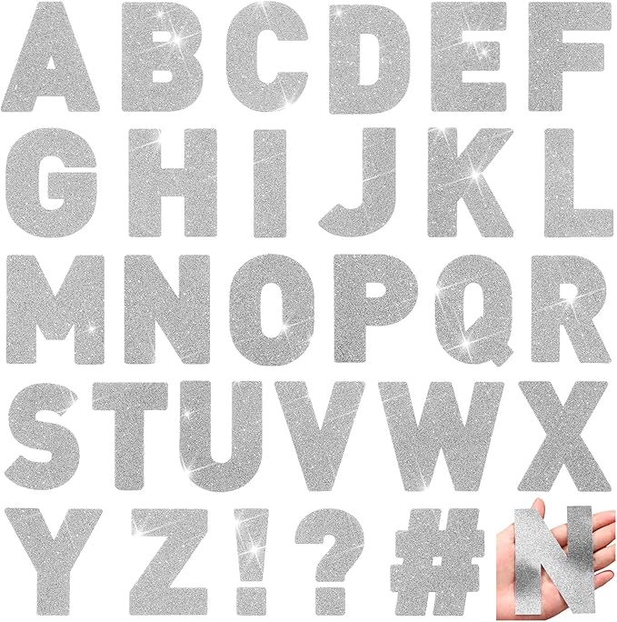 Harloon 232 Pcs 24 Sheets Large Glitter Letter Stickers Big Font Alphabet Letter Self Adhesive Letters Kit Mailbox Stickers for Mailbox Bulletin Boards Classroom Home(Silver,4 Inch)
