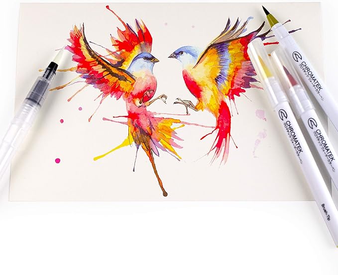 CHROMATEK 30 Watercolor Brush Pens | 15 Page Tutorial Pad & Online Video Series | Brush Tips | Vivid, Blendable Professional Artist Quality | 27 Colors | 3 Aquapens | Complete Water Color Painting Set