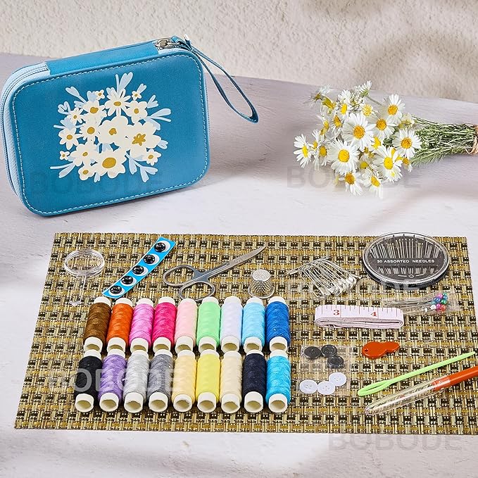 Bobode Sewing Sets & Kits Printing Sewing Kit Mini Floral Pattern Sewing Set Professional Basic Sewing Supplies Travel Carry Sewing Kit for Adults, Emergency, Home Beginners