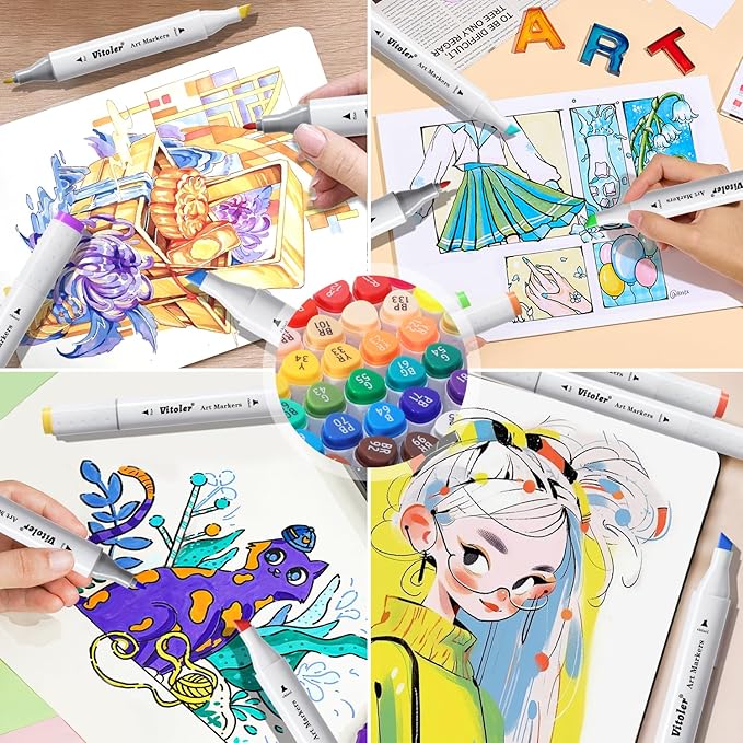 Alcohol Markers,48 Colors Double Tipped Coloring Markers for Adult Coloring Book,Art Set for Book Painting, Christmas gift for Kids