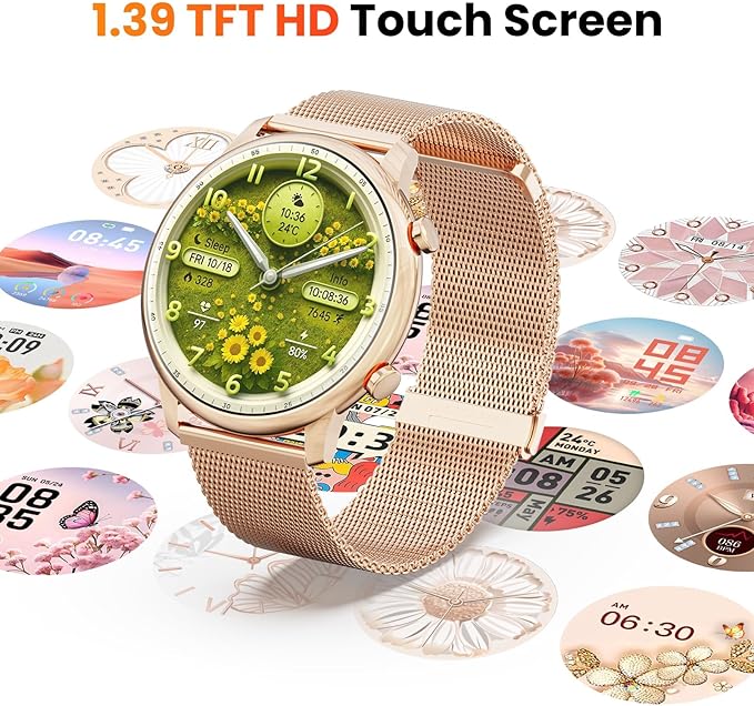 Hwagol Smart Watches for Women Android Phones iPhone Compatible(Bluetooth Call),1.39'' Round Fitness Tracker Heart Rate/SpO2/Sleep Monitor,100+Sport Modes Pedometer