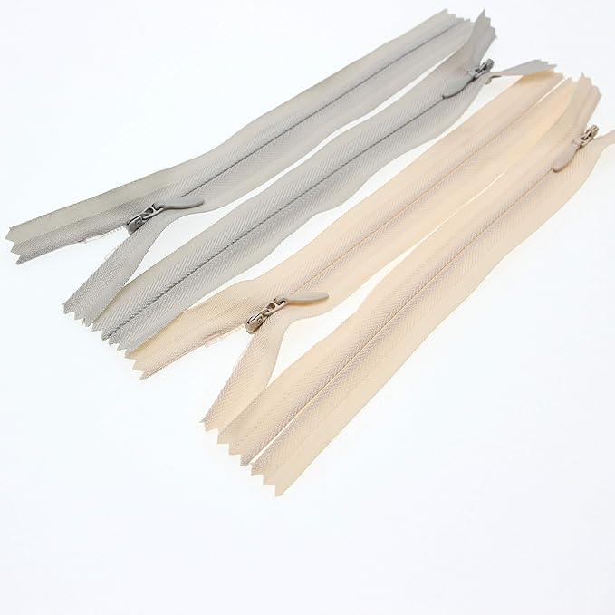 Leekayer 10pcs 12 Inch Invisible Nylon Hidden Zipper for Sewing Craft Dress Bag, DIY Pillow Cushion Mattress 3# Closed End Zipper in Beige Grey 12"