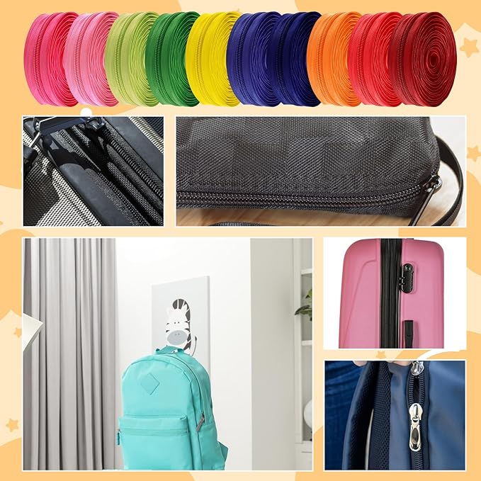SHENLIU 20PCS 60 Yards #5 Nylon Coil Zippers Bulk, 20 Colors with 200 Matched Sliders, Cut-to-Length Sewing Zippers for DIY Crafts Bags Purses Clothes Making Supplies Kit
