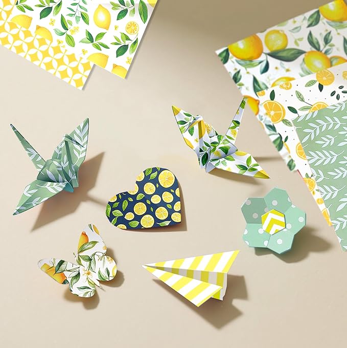 24 Sheets Scrapbook Paper Pad, 6"×6”Fruit Decorative Craft Cardstock, Cute Lemons Pattern Paper for DIY Card Making Photo Album Journal Decor