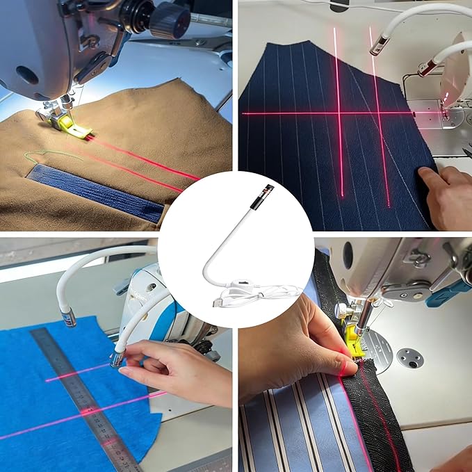 Magnetic Positioning Quilting Light for Sewing Machine, USB & Plug in Red Guide Line Tool with Dot/Straight Line/Crosshair Projection, LED Vision Guide with Bendable Arm (USB, Crosshair)