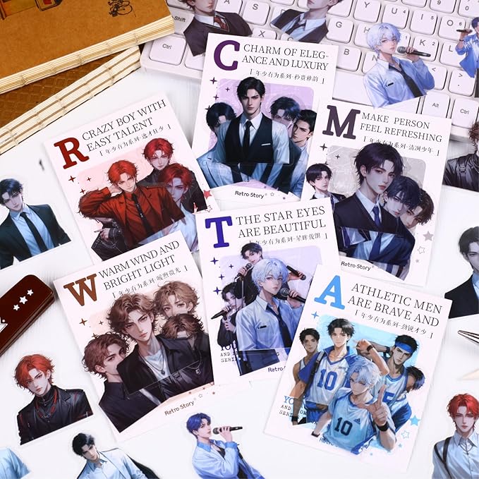 Alideco 120pcs Scrapbook Stickers Vintage Fashionable Youthful boy Scrapbooking Junk Journal Crafts Embelishment Decoration Stickers (nianshaoyouwei)