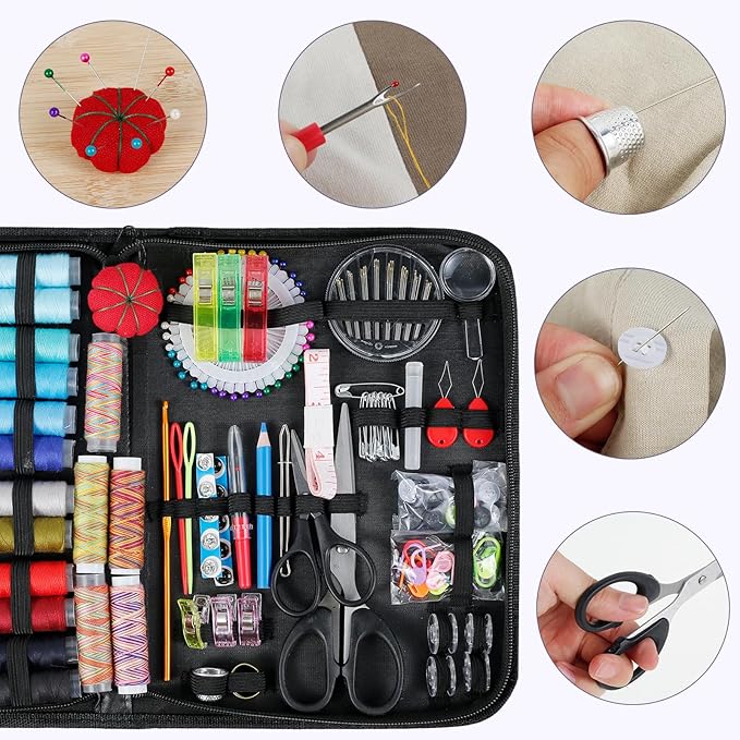 YMKWZ 206 Pcs Sewing Kit with Storage Bag Complete Needle and Thread Kit Basic Sewing Starter Set Portable Sewing Repair Kit Hand Beginner Sewing Kit DIY Sewing Supplies for Adults (1pack)