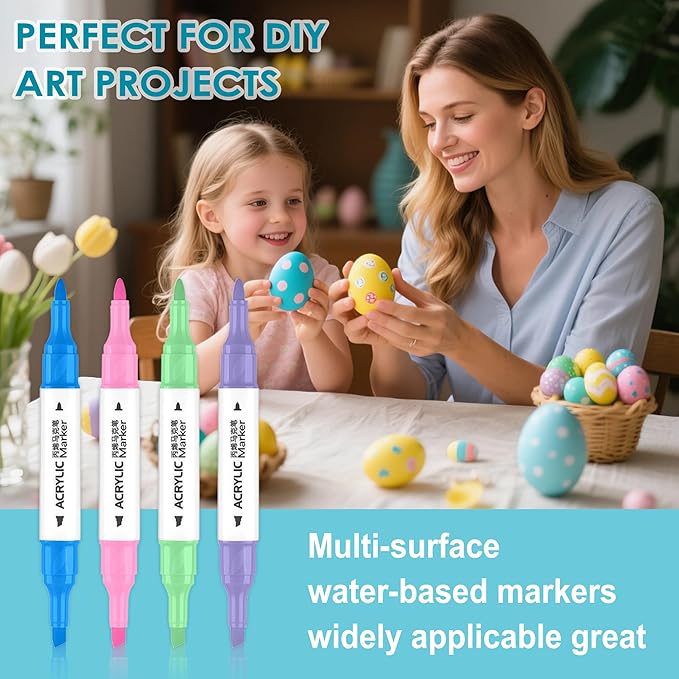 Acrylic Paint Pens Markers, 60 Colors Dual Tip Acrylic Paint Pens, Waterproof Markers for Rock Painting, Wood, Canvas, Stone, Glass, Ceramic Surfaces, DIY Crafts Art Supplies (Triangle pole 60color)