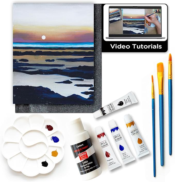Painting4Real DIY Art Painting Kit for Adults – Learn to Paint Rocky Coastline with Video Tutorials – 9 Pieces Acrylic Paint Set for Adults –Perfect Christmas Crafts & Holiday Gifts for Art Lovers