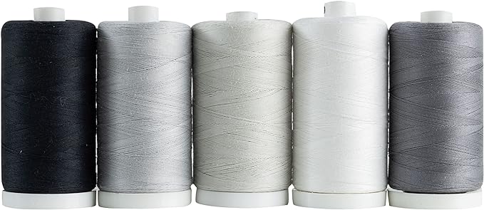 Connecting Threads 100% Cotton Thread Sets - 1200 Yard Spools (Set of 5 - Salt & Pepper)