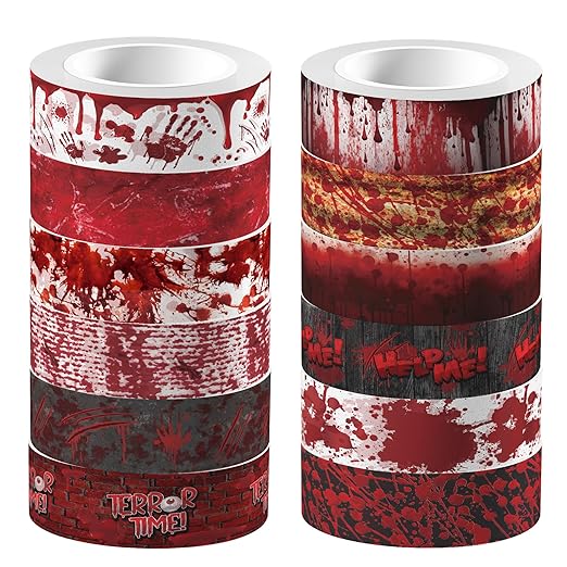 Adirasenotek Halloween Washi Tape Bloody Printing Tapes Spooky Bloodstain Pattern Masking Tapes 12 Rolls,for Gifts Wrapping DIY Art Crafts Wrapping Decor