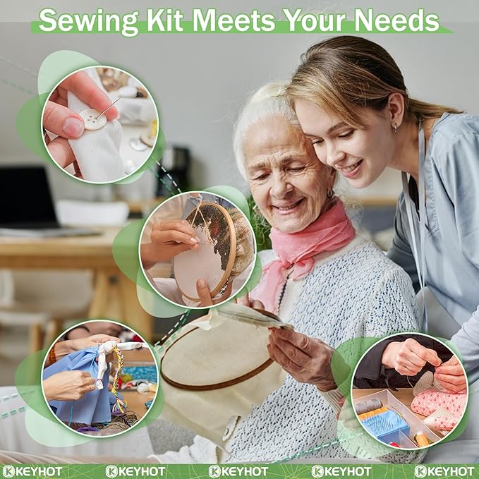 KEYHOT Sewing kit Basic,Needle and Thread Kit,Travel Small Sewing Machine Supplies for Adults Beginners Men, Home Travel Emergency Including Scissors Measure Tape Needle Threader (87pcs)