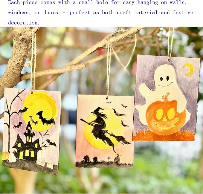 Piatoeke 16PCS 5.9×4.7in Unfinished Wooden Halloween Cutouts Board for Kids Painting,Wood Crafts DIY Fun Things to Paint and Hang(Halloween)