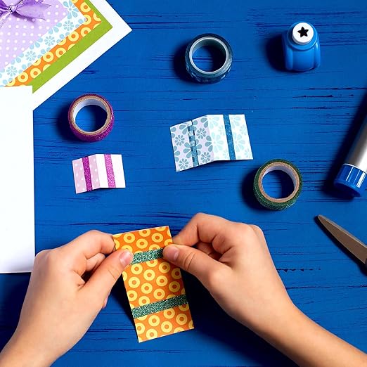 MECCANIXITY 8 Pcs 0.6 Inch x 11 Yards Glitter Washi Tape Dark Blue Crafting Tape Glitter Masking Tape Decorative Tape Self Adhesive Stick for Festival Decoration Scrapbooking,Planner,DIY