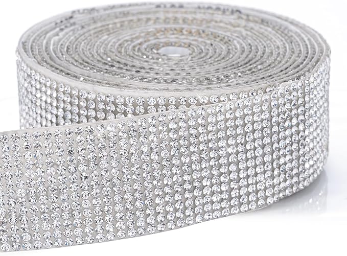 Novani Self Adhesive Rhinestone Ribbon, 1.14 Inch Wide 3 Yards 1 Roll, Silver Crystal Diamond Bling Strips for DIY Crafts, Home Decor, Glitter Glass Rhinestones for Crafting, Car Decoration