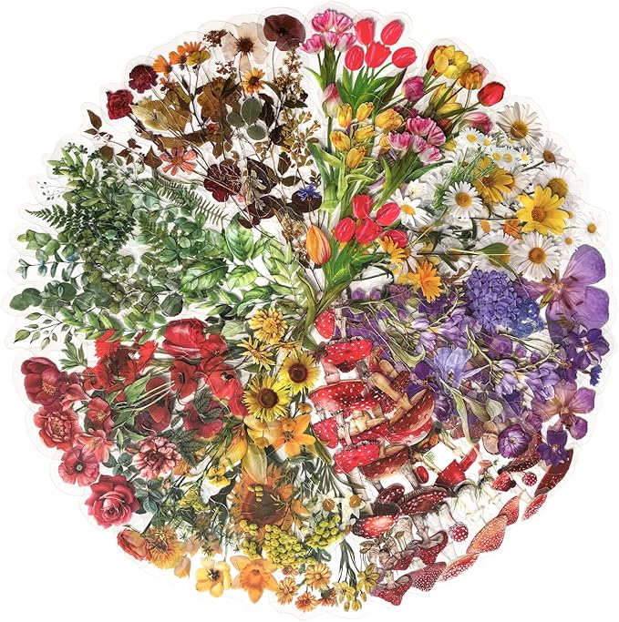 Yoksas Nature Floral Plant Stickers Set - 320 Pieces Transparent Pressed Flower Decals Journaling Stickers for Scrapbook,Junk Bullet Journal,Planner,Resin Art