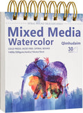 Qlmhudaim Mixed Media Sketchbook 4" x4”| 30 Sheets 140lb/300g,Spiral - Bound with Tear - Line| Artist-Grade for Water Color Paper/Sketch Book |A Compact Watercolor Paper,Sized Exercises or Travel