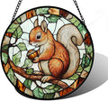 Stained Glass Window Hanging, Squirrel on a Branch Suncatcher Diamond Glass Panel Animal Sun Catchers Decor for Birthday for Women, Men, Wife, Aunt, and Mom 9.8 in