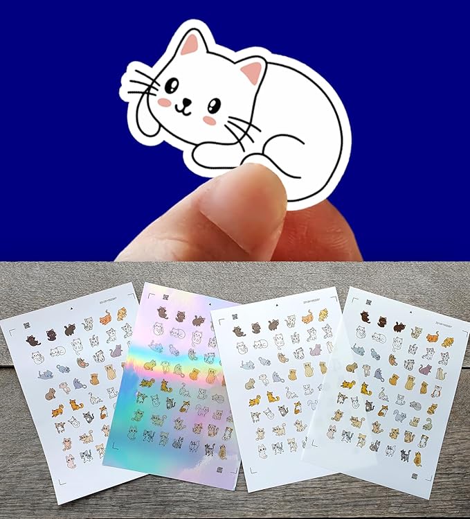 Stickers Pack (Over 150 Stickers) Adorable Cartoon Style Illustrations of Cats and Kittens Vintage Styled Small Vinyl Stickers White Hologram Transparent