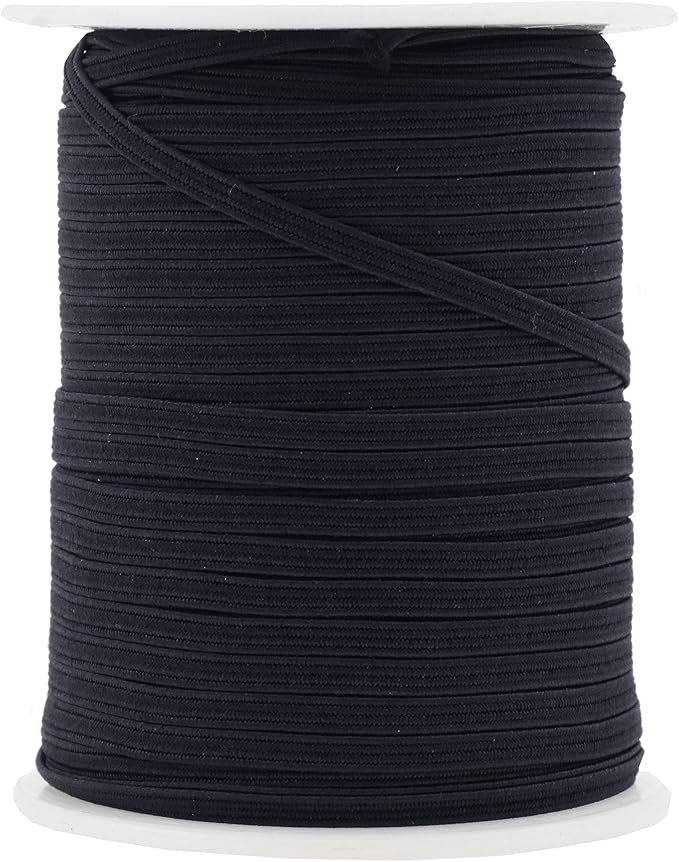 Mandala Crafts 3mm 50 Yds Roll of Black Elastic Bands for Sewing - 1/8 Flat Elastics Cord - 1 8 Inch Braided Stretch Straps for Crafting