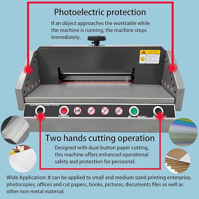 Electric Paper Cutter, Desktop Paper Trimmer 330mm A4-40mm Cutting Thickness Max Cutting Size 330mm, ±0.02mm Precision, 120W 110V Two-Hand Operation for Books Pictures Files Cutting