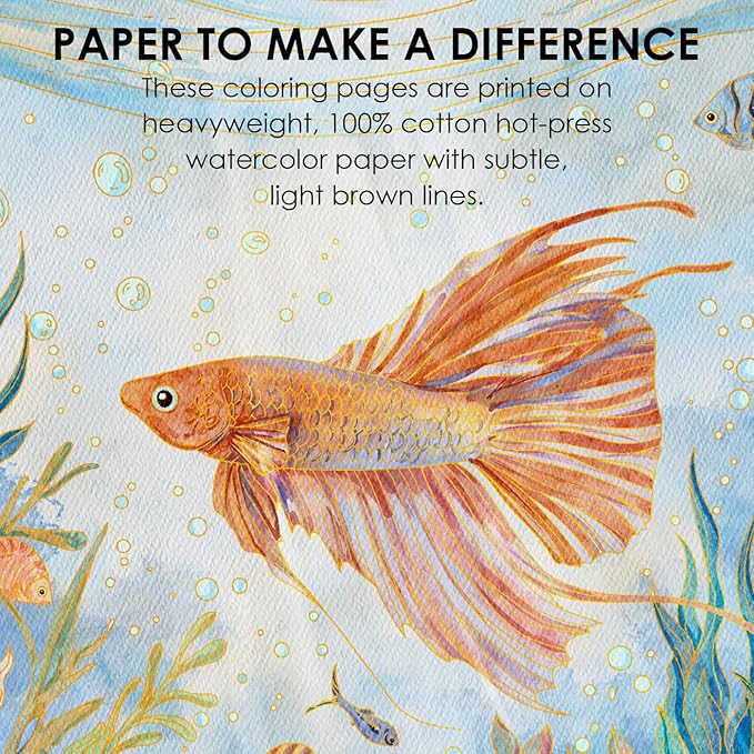 Grabie Watercolor Coloring Book, 15 Sheets A5 (8.3 x 5.8),Watercolor Book for Adults: Ignite Your Artistic Expression on 100% Cotton Paper (Ocean)