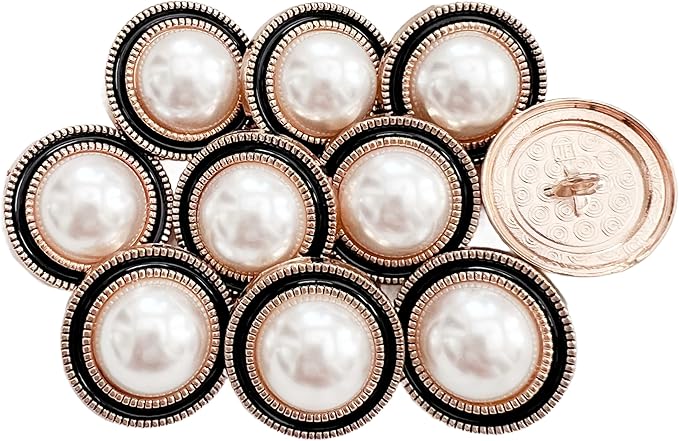 PEPPERLONELY 10PC Faux Pearl Metal Buttons for Clothing, Jeans, Crafts, Pants, Blazer, Sewing, Jacket, Jewlery Making (Gold/Black, 25mm)