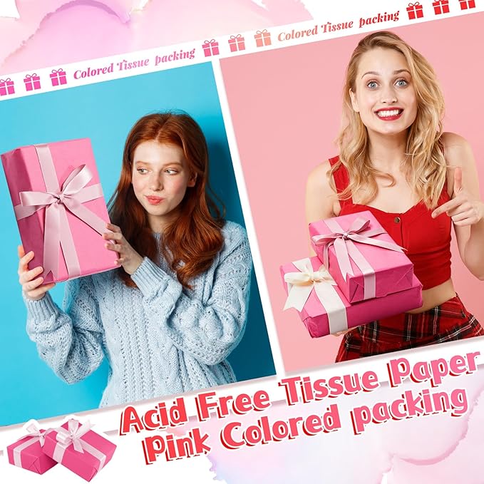 Qilery 500 Sheets Valentine's Day Hot Pink Tissue Paper Bulk 15 x 20 Inch Acid Free Flower Wrapping Packaging Paper Sheets for Valentine's Day Gift Craft, Birthday, Party Decor, Wedding, Baby Shower
