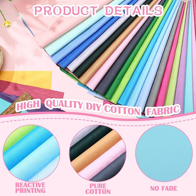 Boyiee 50 Pcs 10 x 10 Inch Cotton Fabric Bundle Square Multicolor Fabric Quilting Sewing Fat Quarters Patchwork Bundles for Beginners DIY Craft Sewing Clothing Scrapbooking