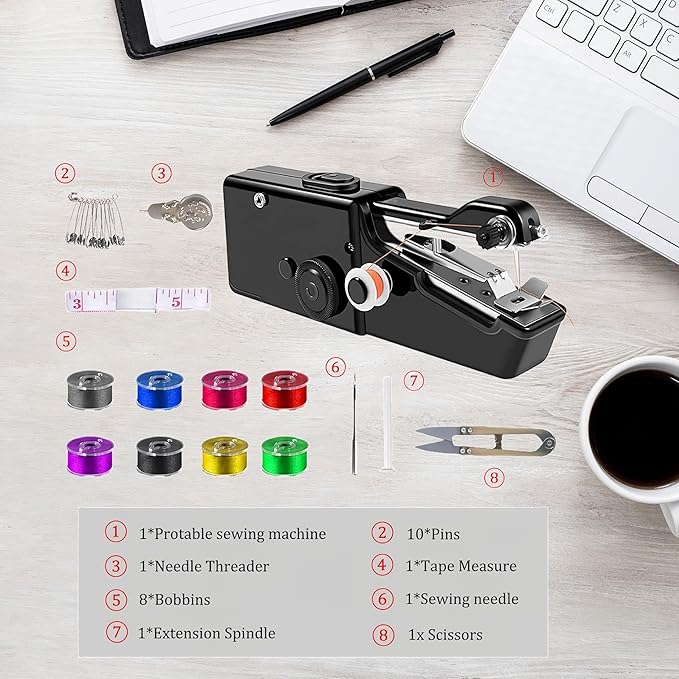 Handheld Sewing Machine,Sewing Machines for Beginners,Portable Electric Mini and Samll Hand Held Kit for Adults Included Mannual and Accessories,Sewing Hem Quick Stitching (Black-1)