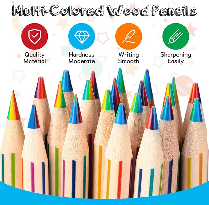 CHENGU 48 Pcs Rainbow Colored Pencils Bulk 7 Color in 1 Wooden Rainbow Pencil with 4 Pieces Sharpener for Kids Adults Art Drawing(Straight and Curved Line)