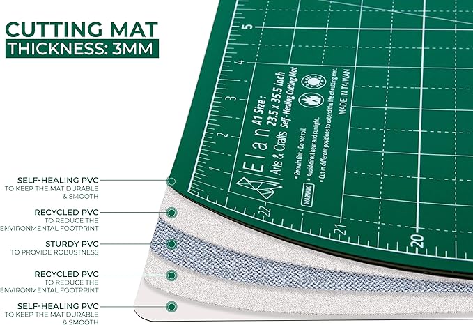 Elan Cutting Mat A2 Green, Self Healing Cutting Mat 18x24 Inch, 5-Ply Craft Board Green, Hobby Board for Crafts 18x24 Inch