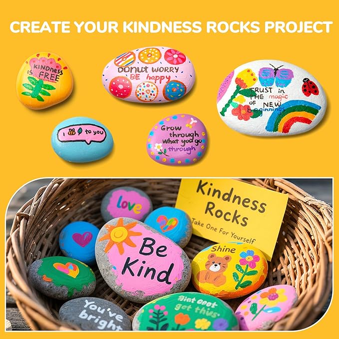 Simetufy 15pcs Rocks for Painting, 5pcs Each 2-3in, 3-4in, 4-5in, Flat & Smooth Rocks for Arts & DIY, Kindness Painting Stones