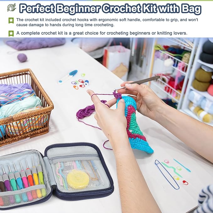 Katech 85-Piece Crochet Hooks Set, Crochet Hook Kit with Storage Case, Ergonomic Knitting Needles Weave Yarn Kits DIY Hand Knitting Craft Art Tool for Beginners and Experienced Crochet Lovers