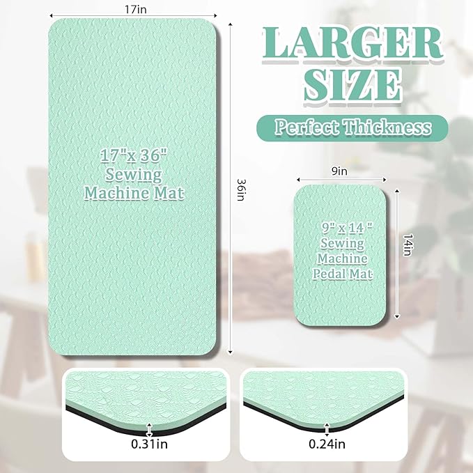 2 Pcs Sewing Machine Muffling Mat Pedal Sewing Mat Reduce Vibrations Noise No Slip Machine Accessories for Quilting(17'' X 36'' and 9'' X 14'',Green)