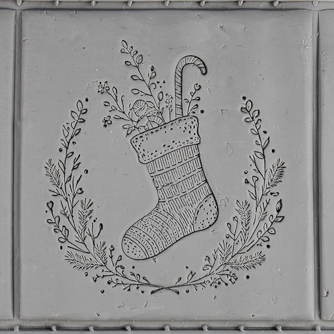 Stuffed Stocking Clay Texture Roller (4") - Christmas Set #01 - Embossing Pattern Roller for Polymer & Ceramic Clay, Pottery & Crafts