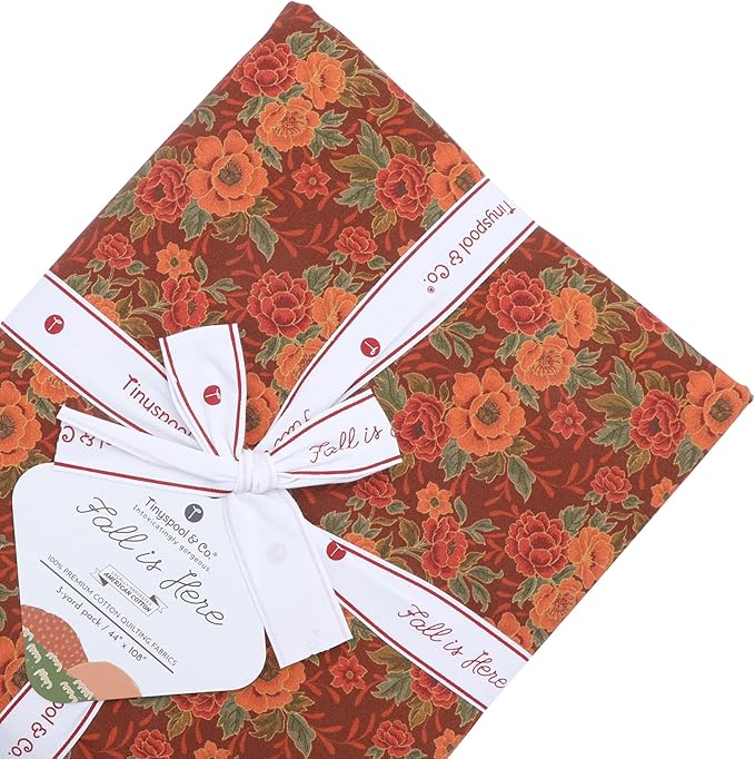 Tinyspool & Co. 100% American Cotton Fabric – 3 Yard Cut Quilting Fabric – Prewashed Preshrunk Yardage for Quilt Backing Borders Binding Sewing Crafts – Fall is Here No.9 – Oriental Red