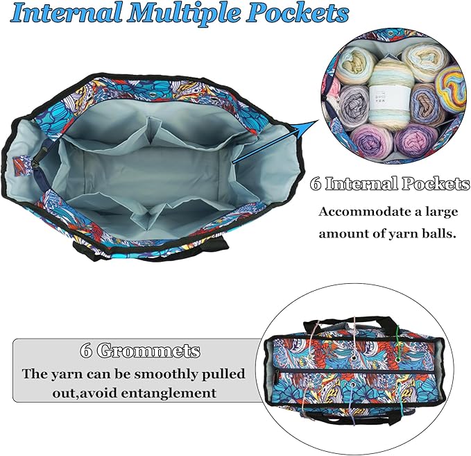 Mdoker Knitting Bags and Totes Organizers Large Crochet Bag Lightweight Yarn Bags for Travel Yarn Storage Organizers for Crochet Hooks,Yarn,Knitting & Crochet Supplies(Retro)