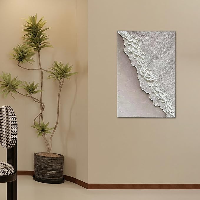 Art Hand-Painted Beach Wave Landscape Art Oil Painting with White Texture Abstract Style for Home Wall Decoration. 40x28 inches
