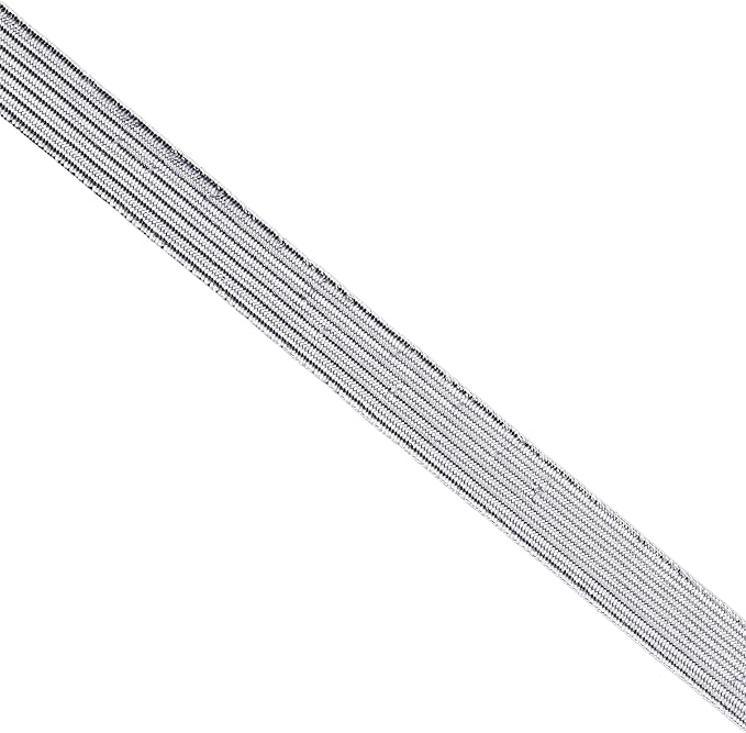 Mandala Crafts 12mm 20 Yds Roll of Metallic Silver Elastic Bands for Sewing - 1/2 Flat Elastics Cord - 1 2 Inch Braided Stretch Straps for Crafting