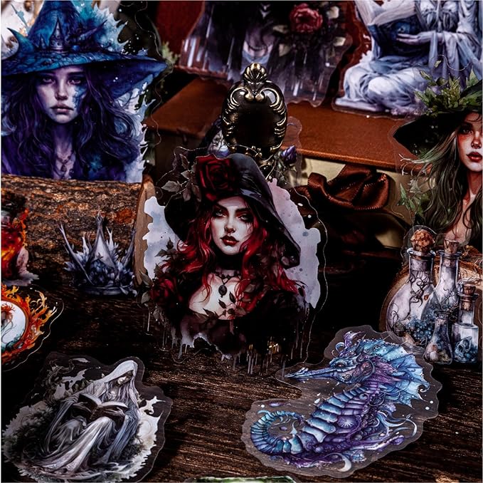 Yoksas 120Pcs Vintage Gothic Witch Stickers - Waterproof Dark Priests Witchy Stickers for Scrapbooking,Junk Journals,Witchcraft Supplies