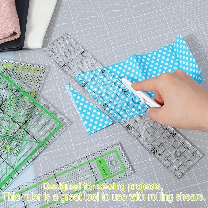 4 Piece Quilting Rulers and Templates Acrylic Square Ruler for Cutting Fabric, Square Quilting Rulers with Non Slip Rings Sewing Quilt Strip Rulers 5.91" × 5.91" 11.81" × 1.97" (Black/Green)
