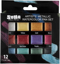 Soho Urban Artist Metallic Watercolors Set – 12 Vibrant Metallic Half Pans in Travel Case – Professional Shimmer Watercolor Paint Set for Artists, Crafters & Mixed Media