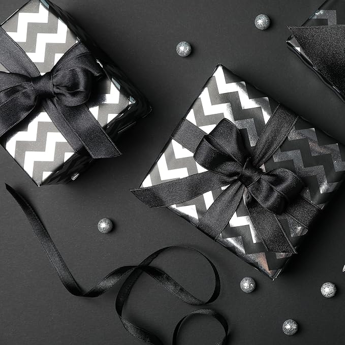 LIUYAXI Black Double Faced Satin Ribbon, 2" X Continuous 25 Yards, Ribbons Perfect for Gift Wrapping Wedding Bouquet Decor DIY Craft Bow Making & Other Projects