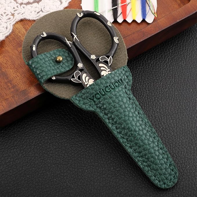 Little Detail Scissors with Case, Sharp Needlework Scissor for Sewing Craft Crochet Cross Stitch Yarn, Thread Snips Small Embroidery Shears Black