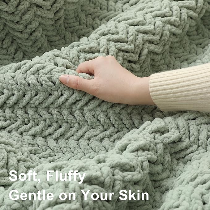 #6 Super Bulky Blanket Yarn for Crocheting - 4 Skeins(Each 10.5oz/300g, 220yds/201m), Chunky Chenille Thick Plush Big Soft Yarn for Crocheting Knitting Blankets, Sage Green