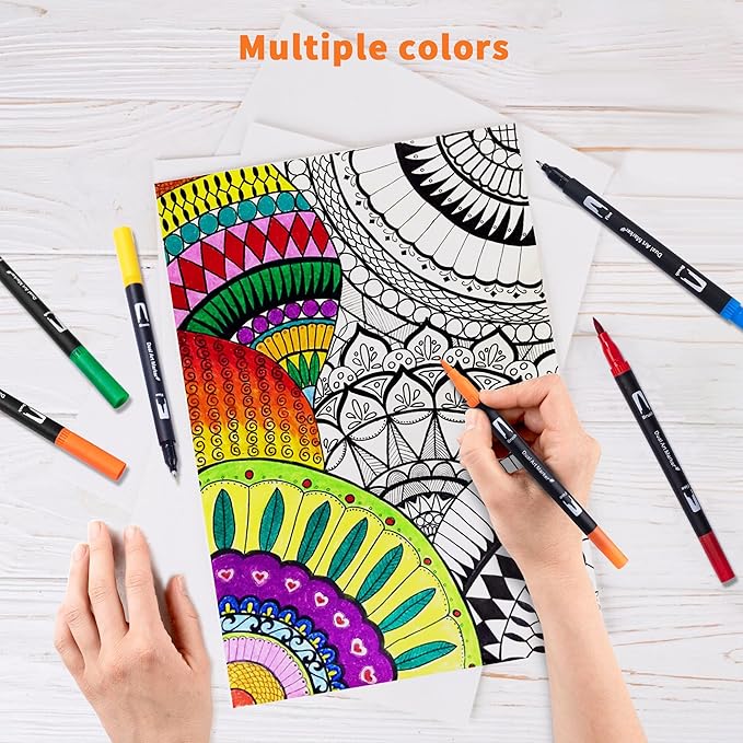 Dual Markers Brush Pens, 120 Coloring Pens for Adults – Premium Art Supplies for Adults, Perfect for Coloring Books, Hand Lettering, Calligraphy, and Drawing