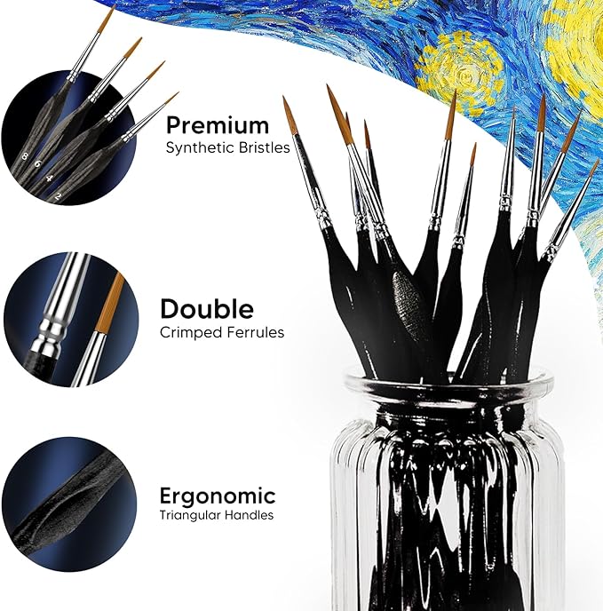10PC Miniature Paint Brush for Fine Detailing,Small Painting Brushes Set for Art, Crafts, Acrylic, Watercolor, Oil, Model, Face, 40k & Paint by Number, Figurine (Black)