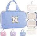 TOPEAST Hanging Toiletry Bag for Women - Travel Toiletry Bag Makeup Bag, Portable Toiletries Cosmetic Bag, Airplane Travel Essentials - Letter N, Blue