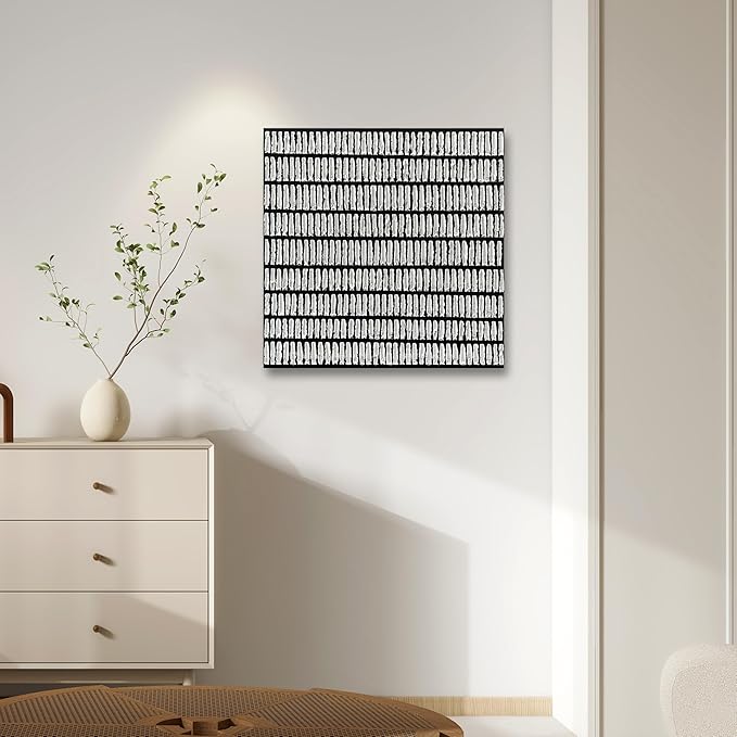 Art White Striped Abstract Art Oil Painting in Modern Minimalist Style. Suitable for use as a Home Decoration Item for Display on The Walls of Living Room, Bedroom or Corridor. 24x24 inches